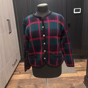Vintage Tally-Ho Plaid Cardigan Jacket Gold Buttons